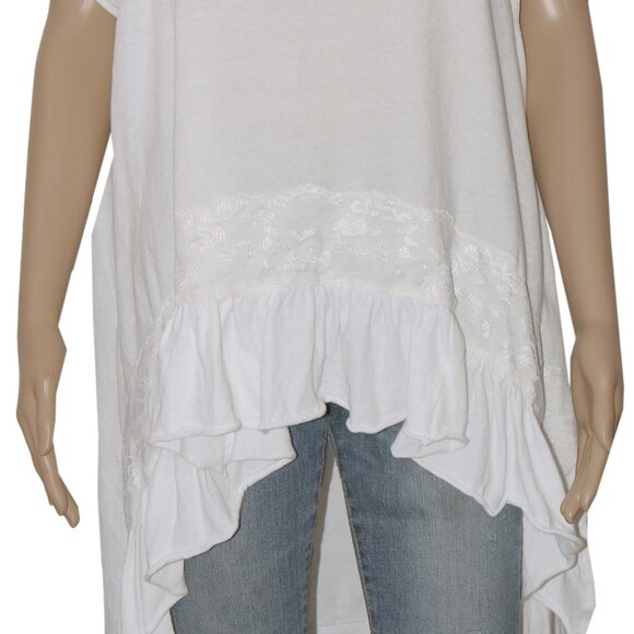 Free People Tempest Knit Tee Oversized Ruffle Hi Low Lace Ivory Dress M - Picture 5 of 7